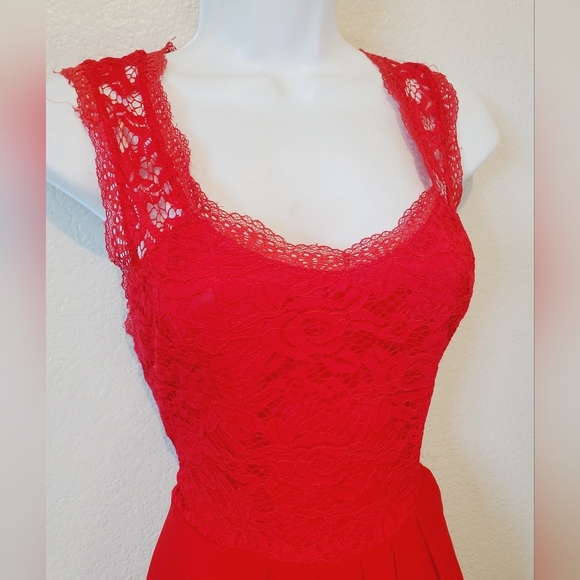 ANGVNS Red Lace Back Ciffon Long Gown Maxi Dress Medium - Picture 4 of 7